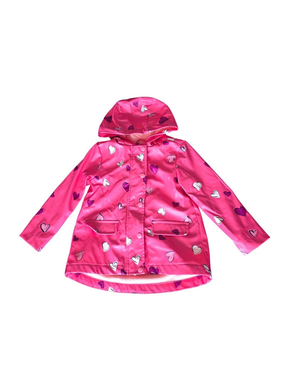 Joe Fresh Bright Pink Heart-Print Hooded Raincoat